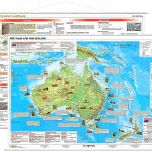 Australia i Nowa Zelandia. Dwustronna mapa ścienna. Fizyczna / podstawowe fakty. Drewniane półwałki